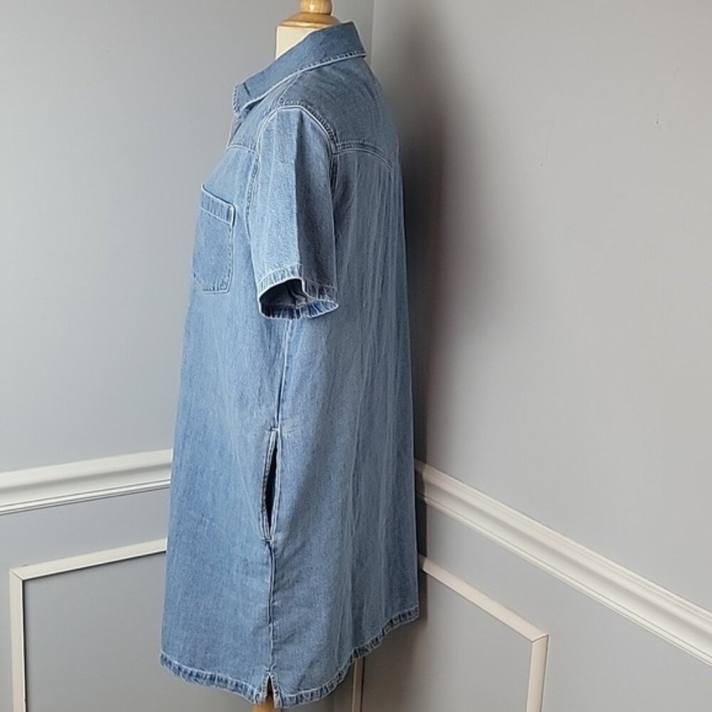 LEVI'S Light Wash Denim Short Sleeve Pearl Snap Western Casual Shirt Dress Sz M - Picture 2 of 8